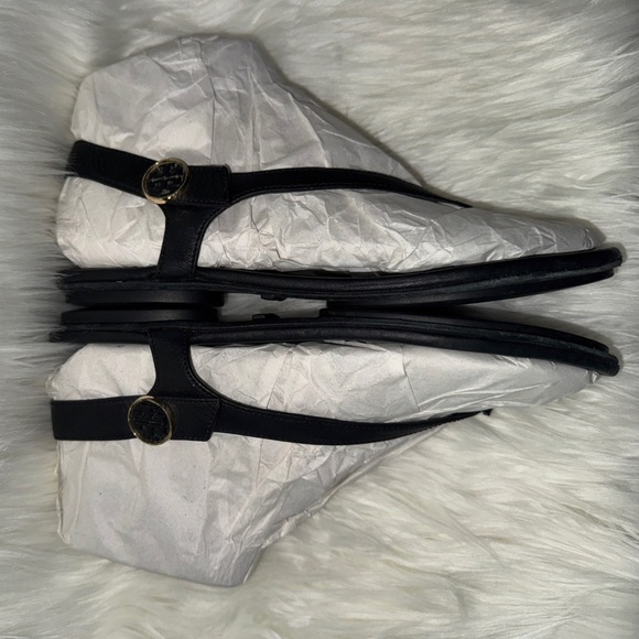 Tory Burch Veg Leather Black Minnie Travel Sandals Flats Womens Shoes 8M - Picture 8 of 9